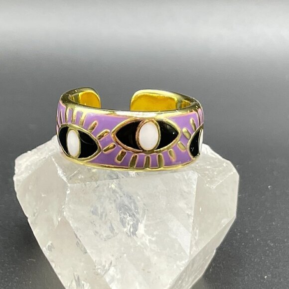 Evil Eye Enamel and Copper Adjustable Ring #1209 PURPLE - Picture 8 of 11